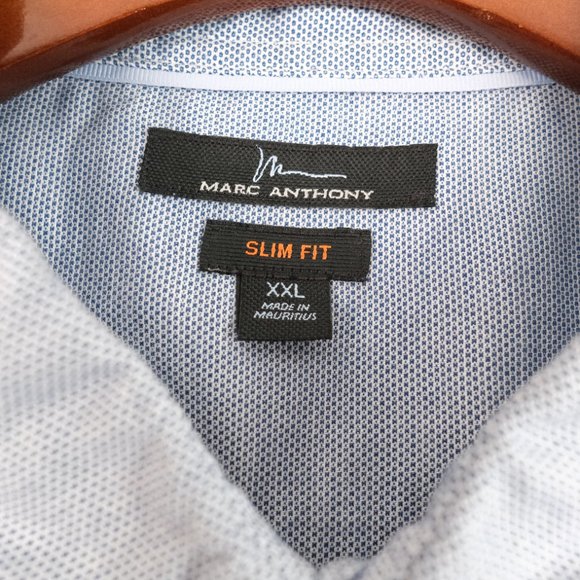 Marc Anthony Slim Fit XXL Blue Short Sleeve Button Up Shirt Double Pocket - Picture 4 of 7